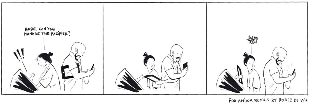 Comic showing how devices are used as pacifiers